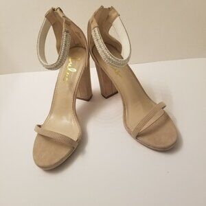 Lulus Rhinestone Beige Ankle Strap Block Heel  size 8
